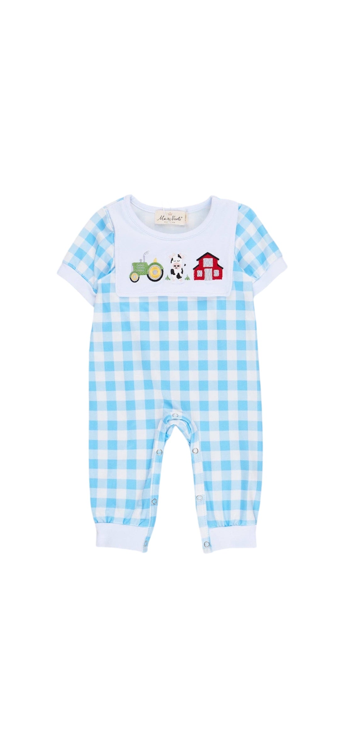 Blue Gingham Farm Life Romper