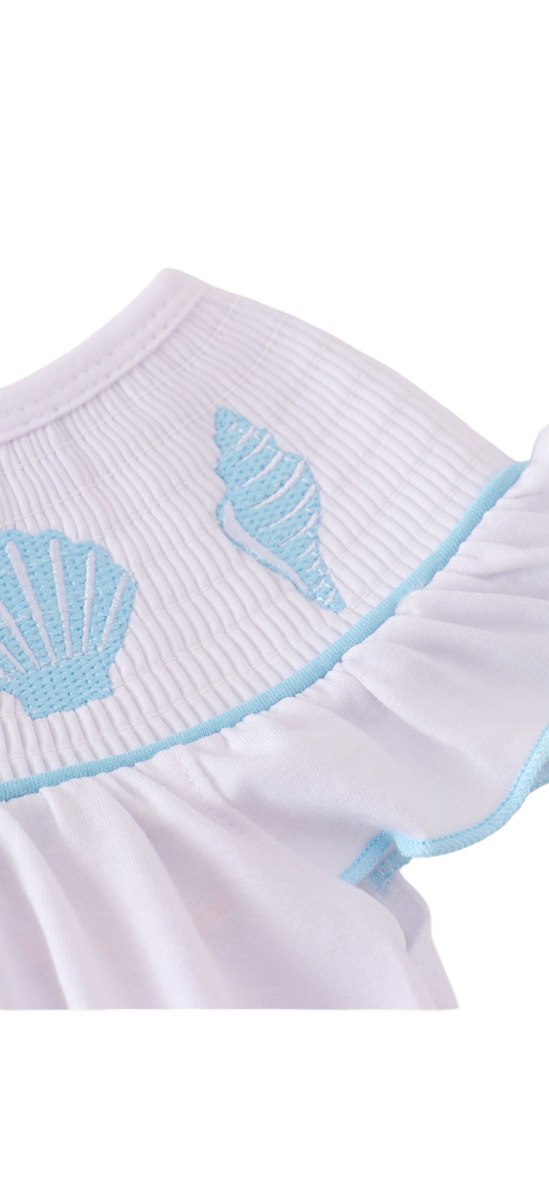 White Starfish Embroidery Smocked Bubble