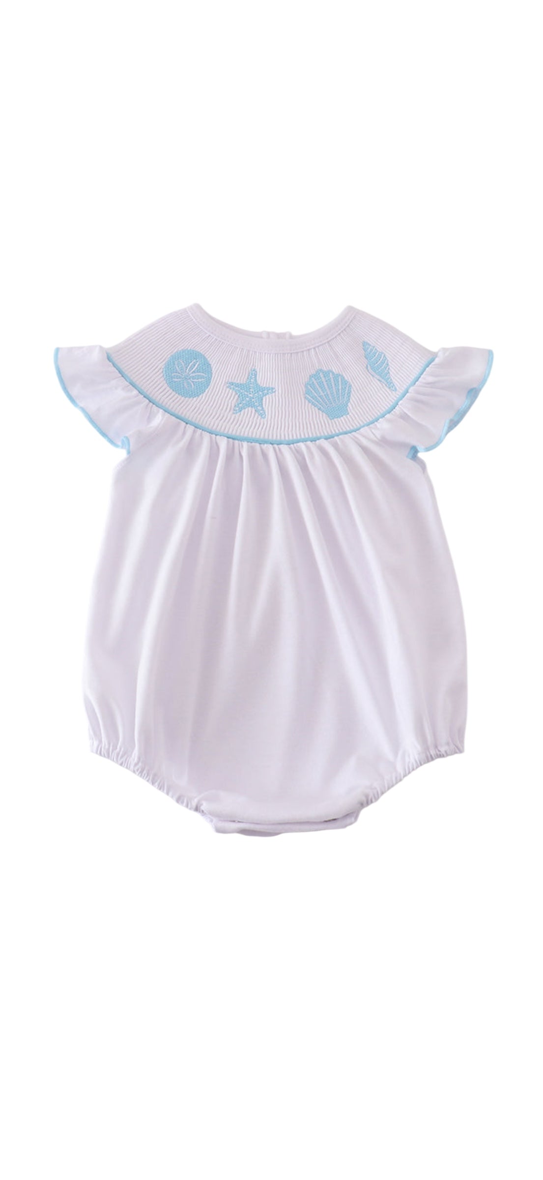 White Starfish Embroidery Smocked Bubble