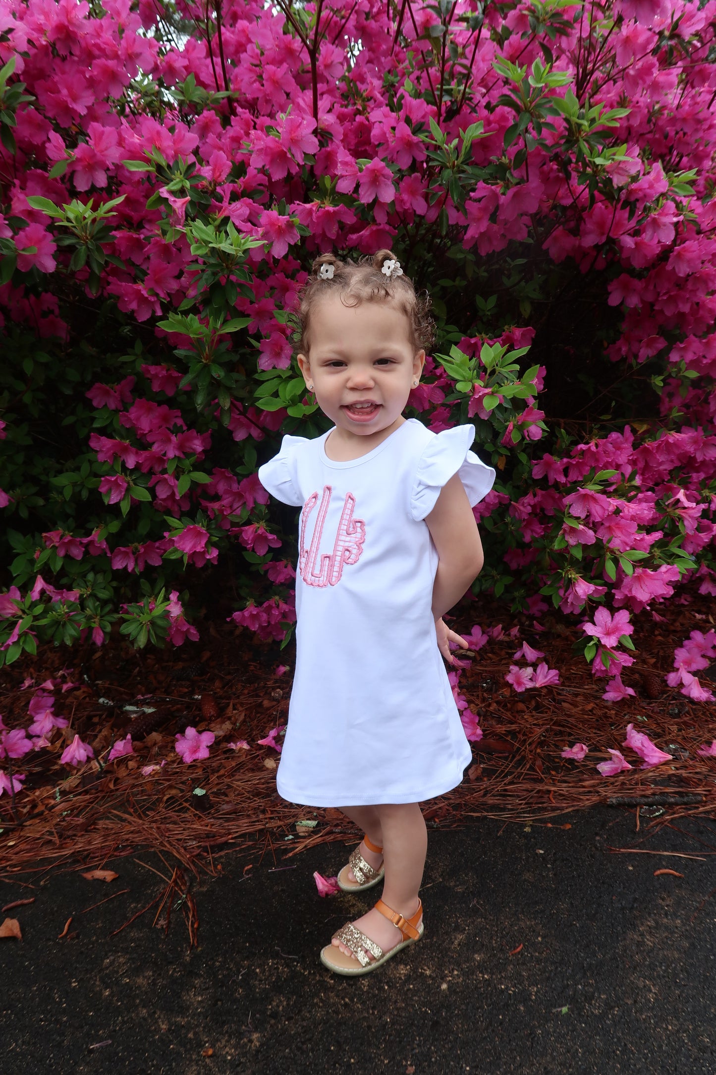 Flutter Sleeve Monogram Dress
