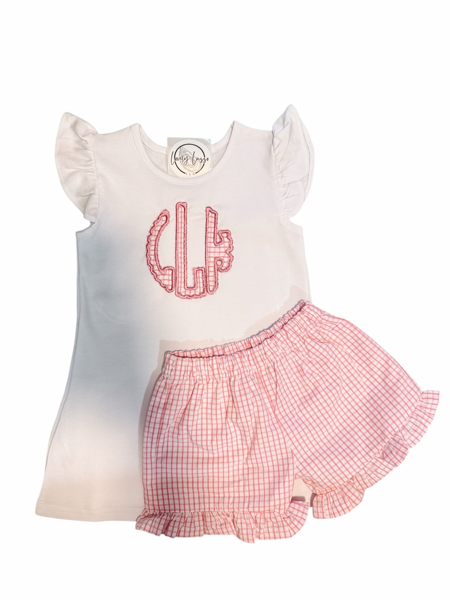 Pink Ruffle Monogramed Set