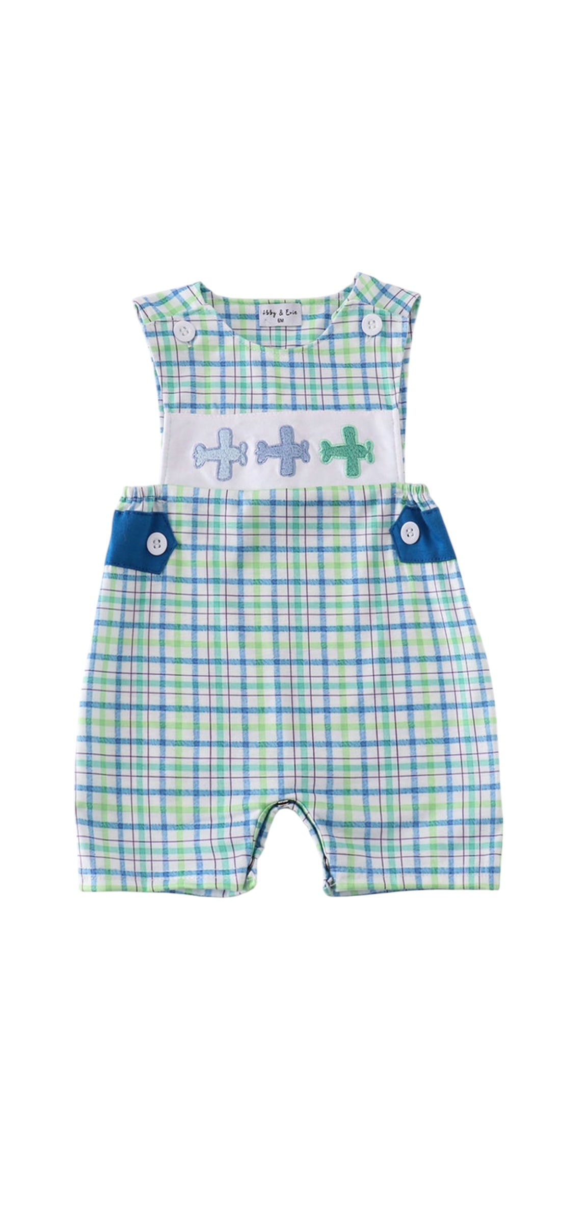 Blue Plaid Airplane Embroidered JonJon