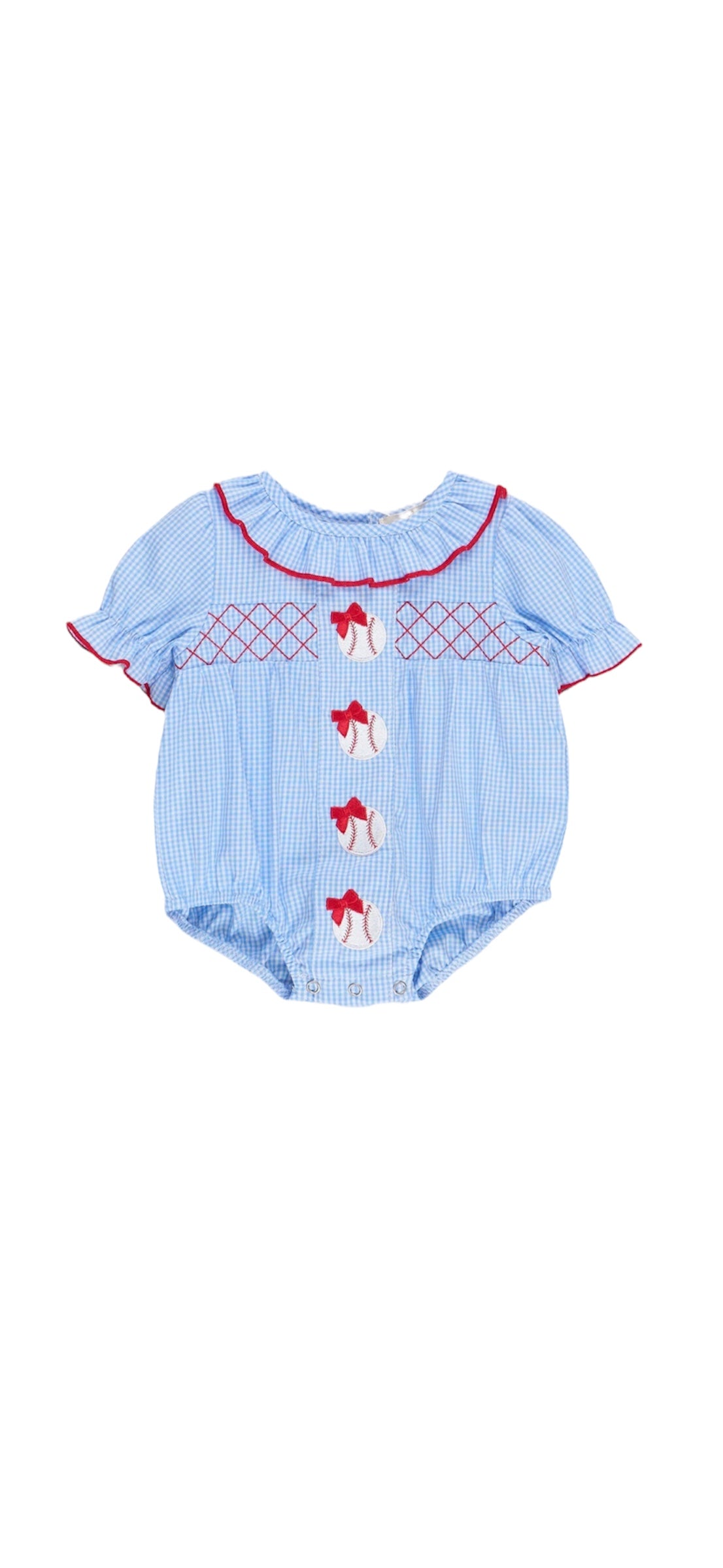 Baseball Bows Embroidered Ruffle Bubble