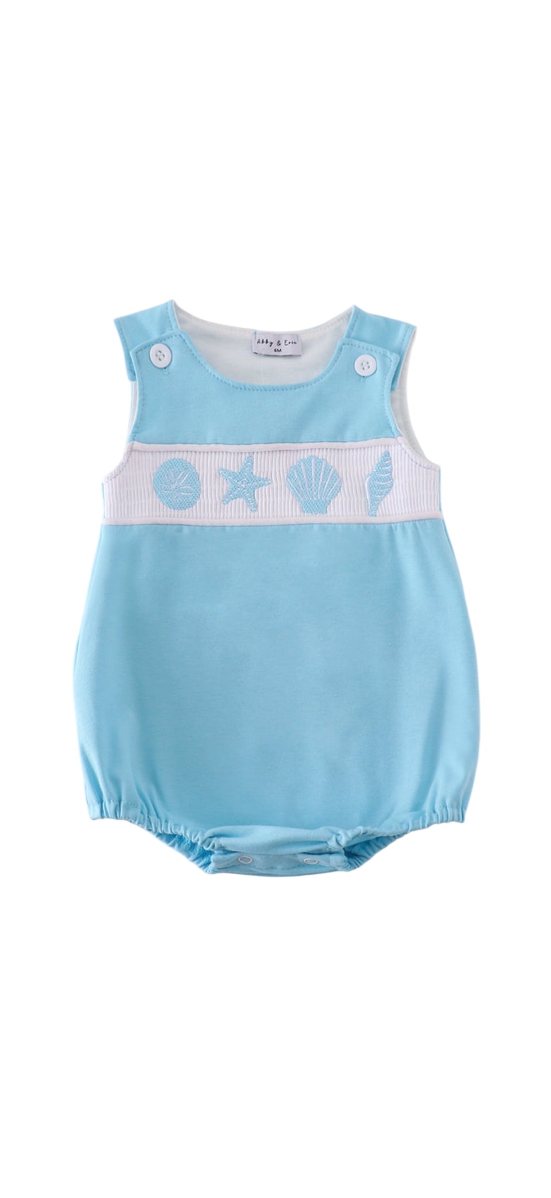 White Starfish Embroidery Smocked Bubble