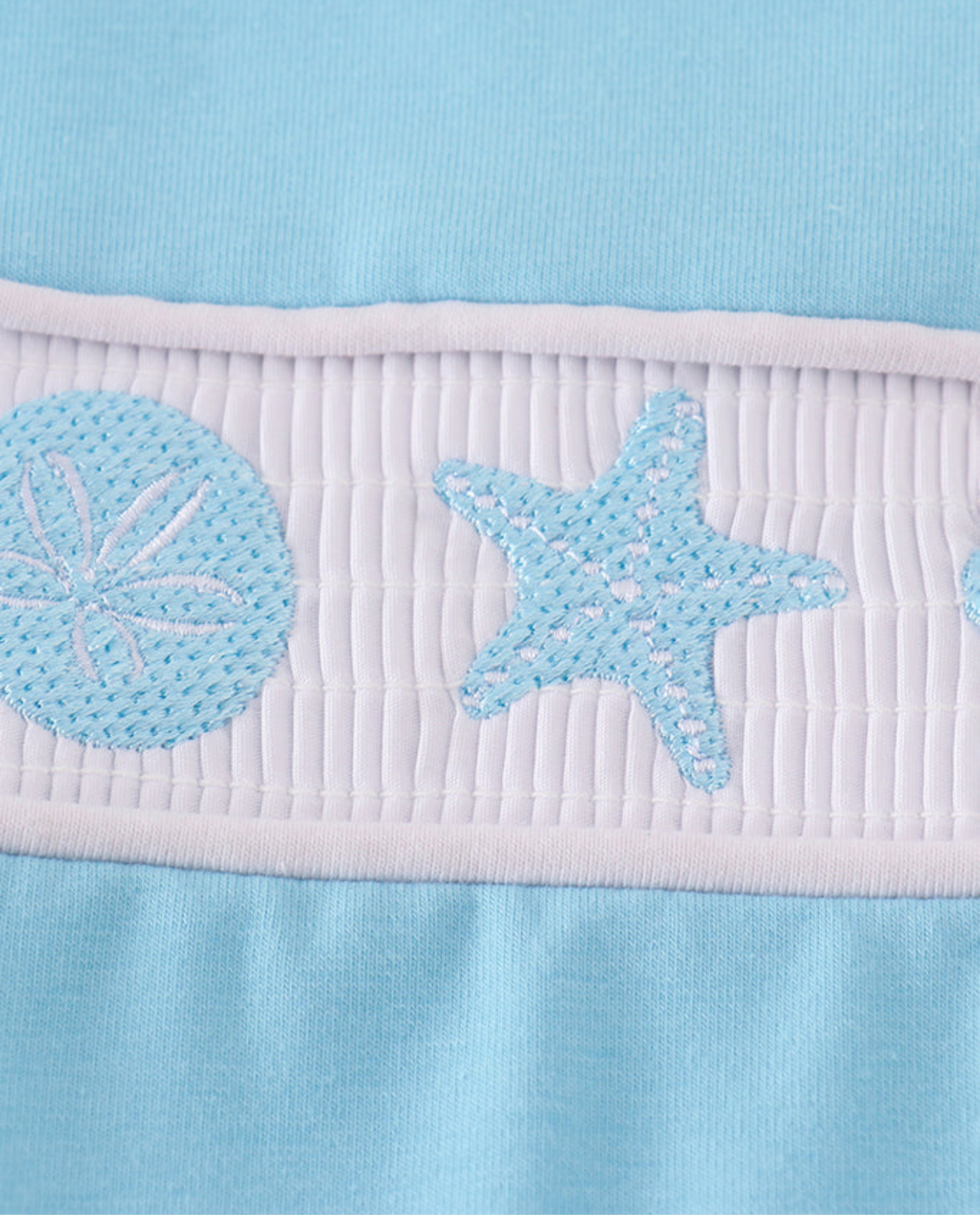 White Starfish Embroidery Smocked Bubble