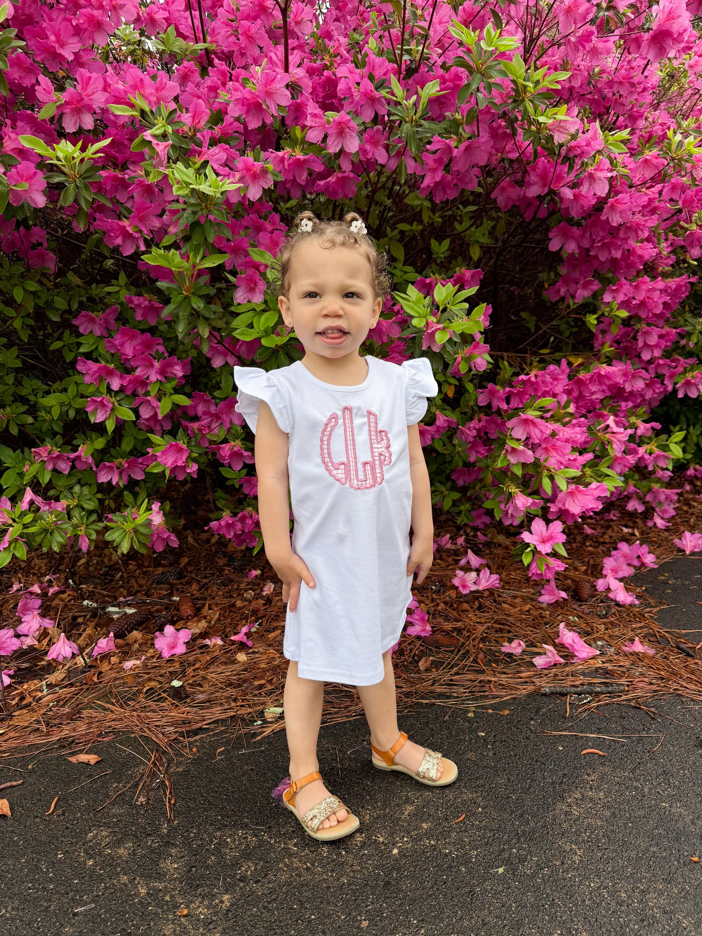 Flutter Sleeve Monogram Dress