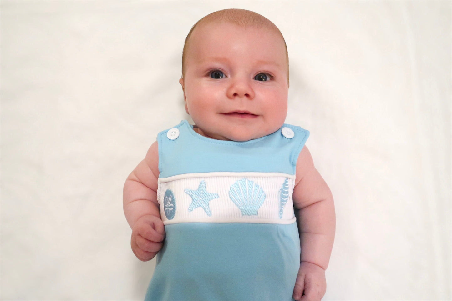 White Starfish Embroidery Smocked Bubble