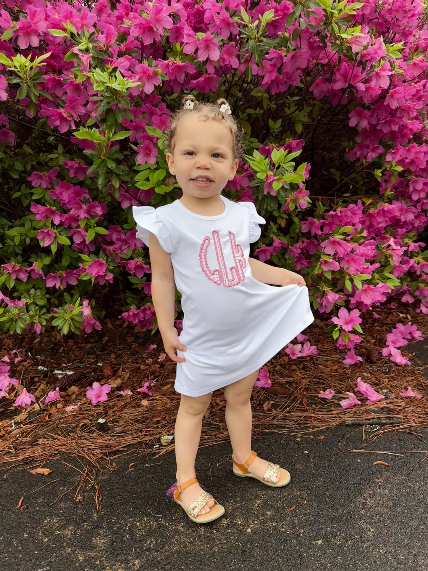 Flutter Sleeve Monogram Dress